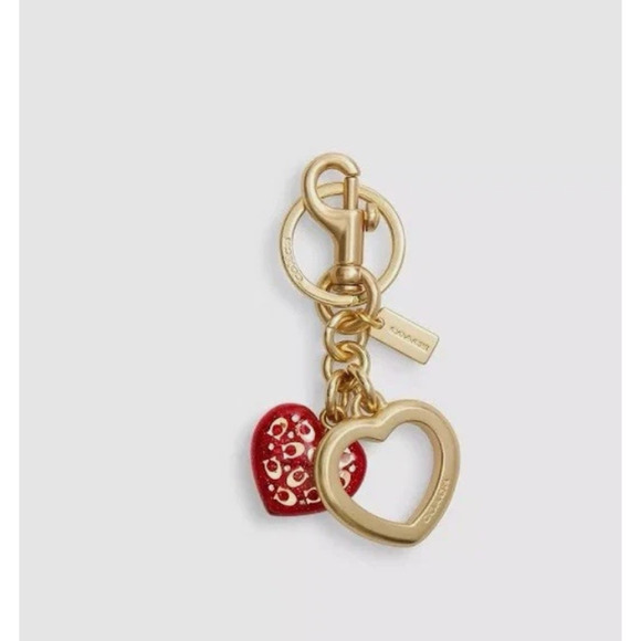 Coach Signature C Heart Bag Charm Keychain Key Fob Gold / Red CW488 NWT - Picture 1 of 5